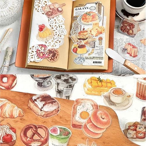 Maxleaf 80PCS Dessert Cake Clear Stickers for Scrapbook Decoration, 4 Series Retro Foods Bread Cake Coffee Stickers for Daily Life Diary Album Decoration thumbnail 9