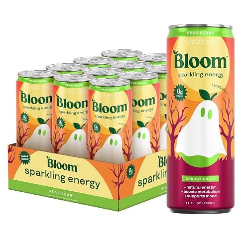 Bloom Nutrition Zero Sugar Energy Drink, Pear Scare, 12oz 12pk | 180mg natural caffeine with prebiotics, green tea extract & lychee for energy, focus and feel-good refreshment. - Image 1
