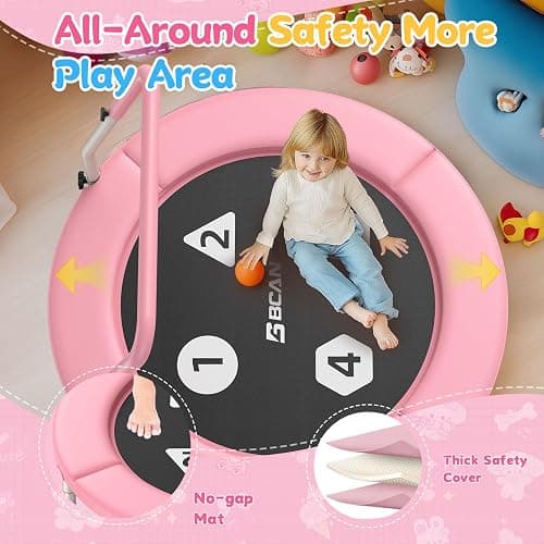 BCAN 36'' Toddler Trampoline, ASTM Certified-Foldable Mini Trampolines for Kids Ages 1-6, Adjustable Handle, Safety Pad & Foldable Legs, Baby Trampoline Indoor/Garden, Gift for Boy and Girl thumbnail 4