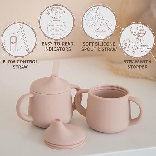 Moonkie Silicone Baby Sippy Cups | 3 Stages Training Cup Straw Cup for Infants Toddlers and Kid | 4 oz 2Pack thumbnail 4