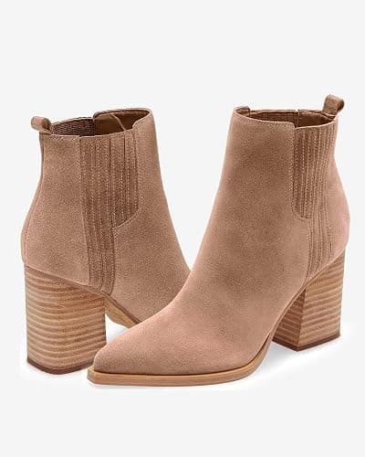 Imily Bela Womens Ankle Boots Pointed Toe Chunky Stacked Mid Heeled Faux Suede Leather Booties thumbnail 3