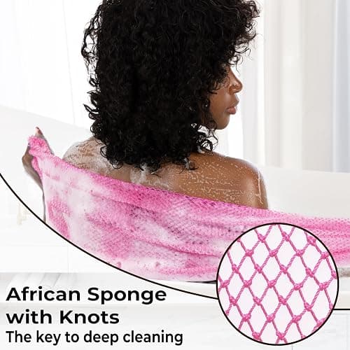 African Net Sponge Authentic - Afro Scrub Exfoliating Net Sponge with Knots - African Bath Sponges for Body Scrubber Exfoliator - Back Scrubber for Shower Bathing Accessories - Camellia thumbnail 5