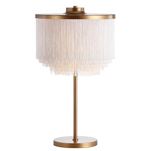 JONATHAN Y Coco 2-Light Fringed Metal LED Table Lamp 27.5", Gold | White Tassel Shade, Contemporary Glam Desk Light, Bedside Nightstand, Bulbs Included - Image 1
