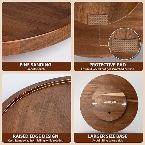 ANBOXIT Lazy Susan Organizer for Table, 10 Inch Wooden Lazy Susan Turntable for Cabinet, Acacia Wood Turntable Kitchen Spice Rack (1 Pack) thumbnail 6