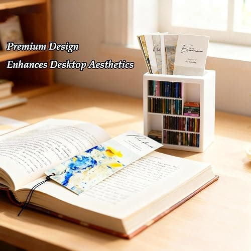 VDFZHL Bookmark Holder Mini Bookshelf for Book Lovers, Decorative Bookmark Display with 100 Mini Books, Small Anxiety Bookshelf, Bookish Gifts and Bookish Items for Reading Nooks (White) thumbnail 4