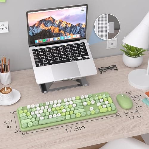 UBOTIE Colorful Computer Wireless Keyboards Mouse Combos, Typewriter Flexible Keys Office Full-Sized Keyboard, 2.4GHz Dropout-Free Connection and Optical Mouse (Green-Colorful) thumbnail 7