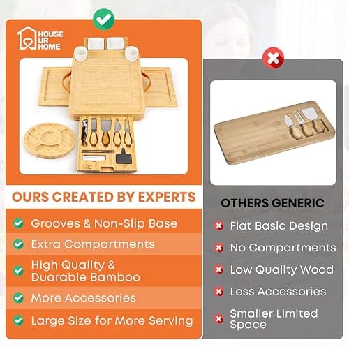 Bamboo Charcuterie Board Set - Large Cheese Platter with Knives & Bowls - Valentine’s Day Gift for Her, Mom or Girlfriend - Great Wedding, Housewarming & Birthday Gift Idea thumbnail 8