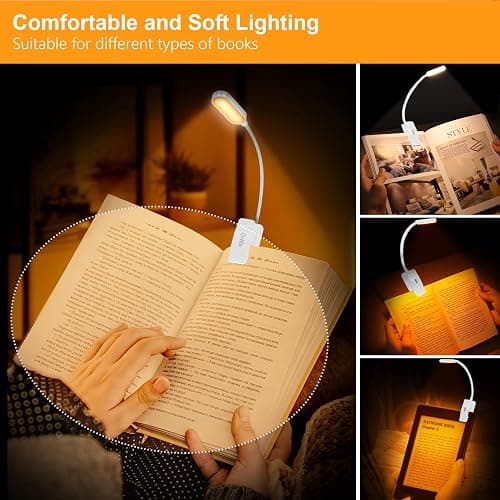 Gritin Lampe de Lecture 16 LED, Liseuse Lampe Clip Rechargeable, Gradation Progressive, 3 Modes de Protection des Yeux (Blanc/Ambre/Mixte), 360°Cou Flexible pour Lire au Lit,Blanc thumbnail 4
