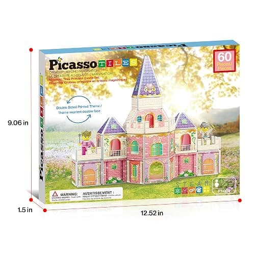 PicassoTiles 60pc Magnetic Tile Princess Castle Building Set with Double Sided Printed Tiles 2 Character Figures STEM Educational Toy Kit for Kids Pretend Play Montessori Learning Ages 3 to 8 PTQ04 thumbnail 3