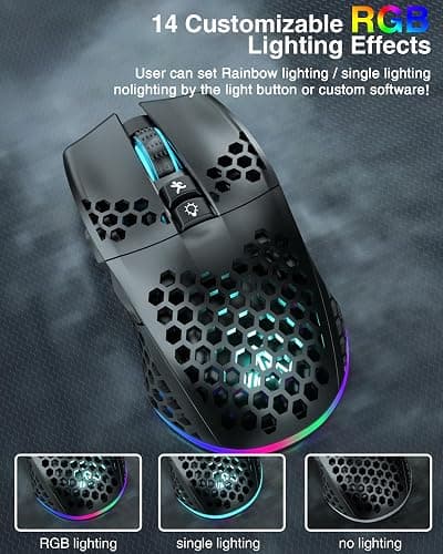 SOLAKAKA SM600 Honeycomb Shell Gaming Mouse Wireless,Tri-Modes BT5.1/2.4G Wireless/Type-C Wired Gamer Mouse with 2 Side Buttons, Macro Programmable and RGB Light for PC/Mac/Laptop,Black thumbnail 6