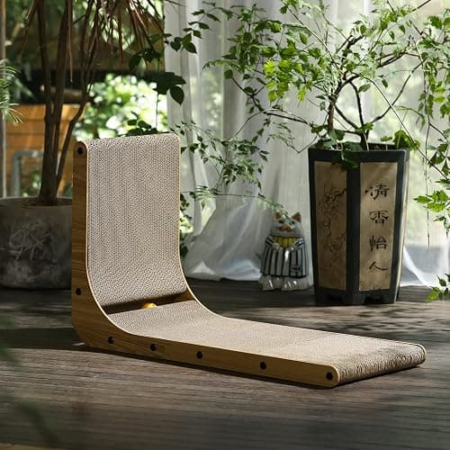 FUKUMARU Cat Scratcher, 26.8 Inch L Shape Cat Scratch Pad Wall Mounted, Cat Scratching Cardboard with Ball Toy for Indoor Cats, Large Size thumbnail 8