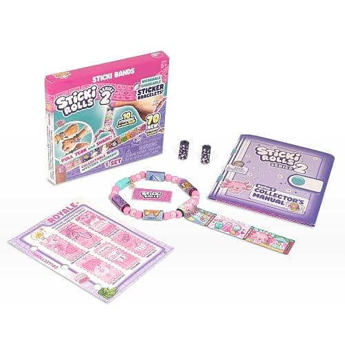STICKI Rolls Sticki Bands - The Original Wearable Shareable Sticker Bracelet | Includes 70 Mini Stickers | 2 Mystery Reveal Sticki Rolls | Over 1000 Sticker Designs to Collect! (Series 2 - Pink) - Image 1