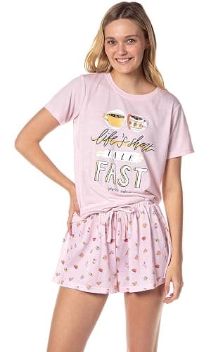 INTIMO Gilmore Girls Womens' Coffee Life's Short Talk Fast Sleep Pajama Set Shorts - Image 1