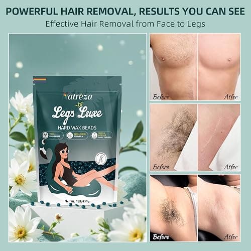 Natreza Wax Beads for Hair Removal, 1lb Hard Wax Beans for Full Body, Brazilian, Bikini, Legs, Arms, Face, Thick Hair Formula, Waxing Beads for Women & Men, Dark Green thumbnail 3