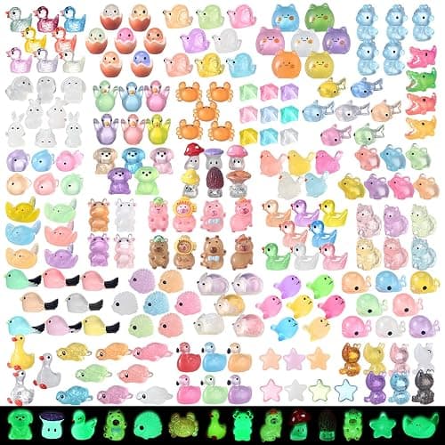 Vicenpal 360 Pcs Luminous Mini Resin Animals Miniature 32 Set Tiny Resin Bulk Glow in The Dark Capybara Duck Little Rabbit Bird Turtle Figurines Accessories for Aquarium Fairy Garden Bonsai Decor - Image 1