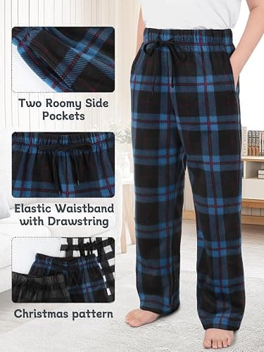 IHU 3 Pack Boys Pajama Pants Kids Micro Fleece Pj Bottoms Sleepwear Plaid Lounge Pant with Drawstring Pockets Boy Clothes thumbnail 3