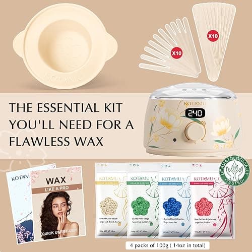 KOTAMU Waxing Kit for Women & Men, Wax Warmer for Hair Removal, Digital Wax Kit with Silicone Pot，Ideal for Face Eyebrow Arm Legs Armpit &Sensitive Skin, Bloomy Waxing Machine for Home Salon Use thumbnail 3