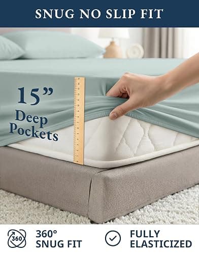 LANE LINEN Full Size Bed Sheet Set 100% Organic Cotton Soft - French Blue | Full Sheets In GOTS Certified Organic Cotton Percale - Crisp Cool Percale Weave, Great For Gifting, Best-Value Organic Cotton thumbnail 7