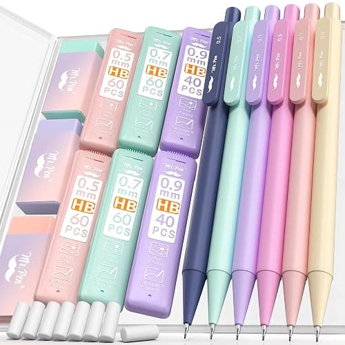 Mr. Pen- Pastel Mechanical Pencil Set with Lead Refills & Erasers, 6 Pack, 3 Sizes, 0.5 0.7 & 0.9mm, Aesthetic Mechanical Pencils Set, Pastel Mechanical Pencils - Image 1