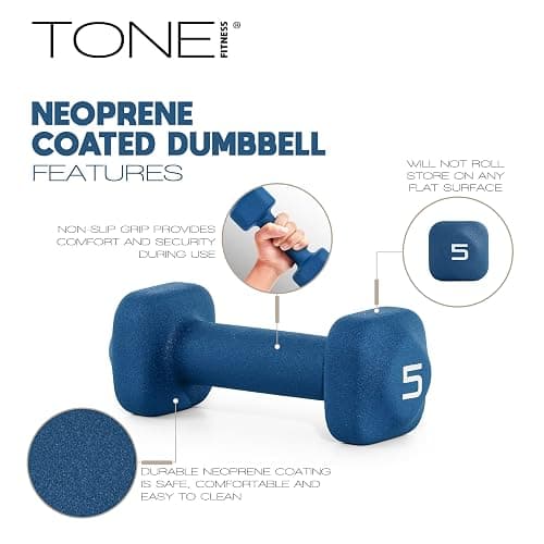 Tone Fitness Neoprene Dumbbell Set with Storage Rack – Non-Slip, Anti-Roll Hand Weights for Home Gym Workouts | 20 lb, 32 lb, 50 lb, 60 lb & 100 lb Options thumbnail 4