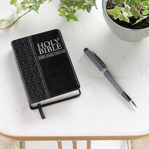 KJV Holy Bible, Mini Pocket Size, Black Faux Leather w/Ribbon Marker, Red Letter, King James Version thumbnail 4