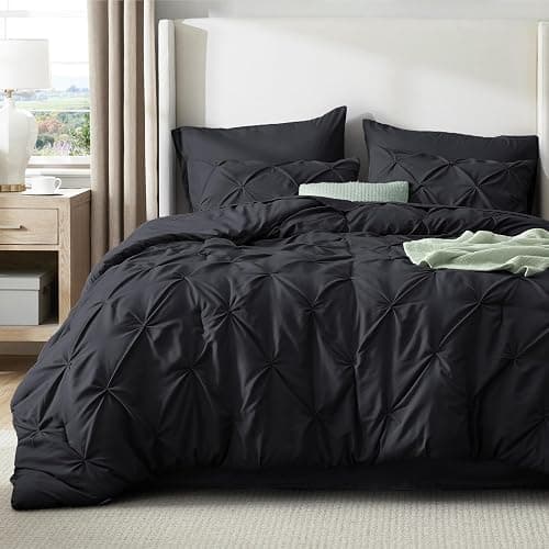 Bedsure Queen Comforter Set Black - Bed in a Bag Queen Size Bedding 7 Pieces, GentleSoft™ Pintuck Bed Set Gift for Family, Pinch Pleat All Season Comforter with Sheets, Pillowcases & Shams thumbnail 2