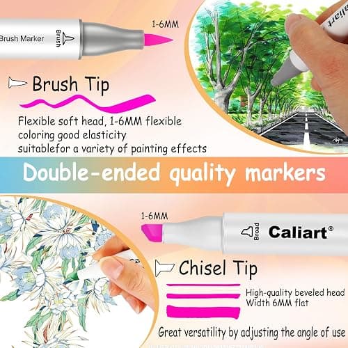 Caliart 168 Colors Alcohol Markers Brush Tip & Chisel, Dual Tip Art Markers Set for Adults Coloring Book Artists Sketch Illustration, with Case Permanent Colored Pen Art Supplies Drawing Gifts thumbnail 4