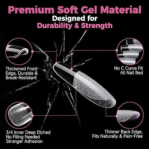 UNA GELLA Gel Nail Tips Square & Squoval, 504pcs Short Squoval Nail Tips | Pre Etched Soft Gel Clear Fake Nails Full Cover For Nails Extension Home DIY Salon 12 Sizes thumbnail 6
