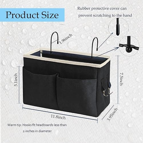 Someteth Bedside Caddy Bedside Hanging Storage Basket Multi-Function Organizer Caddy for Bunk and Hospital Beds Dorm Rooms Bed Rails, Can be Placed Glasses Books Mobile Phones（Black） thumbnail 2