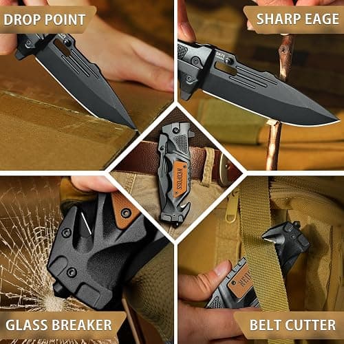 NedFoss Pocket Folding Knife DA75, 3 in 1 Pocket Knife for Men, Survival Knife with Liner-Lock Belt Clip, Seat Belt Cutter, Glass Breaker, Hunting knife for Camping Hiking thumbnail 6
