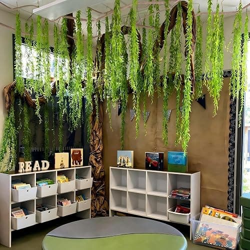 Bucherry 23 Pcs Artificial Hanging Vines, Jungle Party Decorations | Willow Greenery for Tropical Fairy Theme, Woodland Rainforest Wall, Enchanted Indoor Outdoor Jungle Party DIY Decorations thumbnail 5