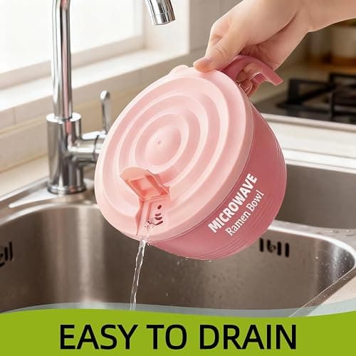 Layron Large Ramen Bowl Set, Ramen Noodle Bowls Microwavable 45 oz, Ramen Cooker, Microwave Pasta Cooker, Ramen Bowl Microwave Gift for College Boys Girls Male Female Dorm Room (pink) thumbnail 6