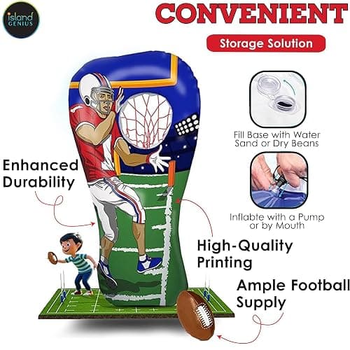 Island Genius Inflatable Football Target Toss Toy and Game for Boys Ages 8-12, 60 inch Receiver with Mini Soft Football thumbnail 5