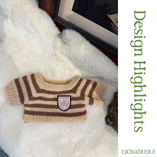 LICHADUOLE 9-12"/30cm Plush Outfit Set: Knit Sweaters + Corduroy Overalls for Medium Bartholomew Bear Doll Clothing for Fuller-Figured Teddy Bears (NO Doll) thumbnail 5