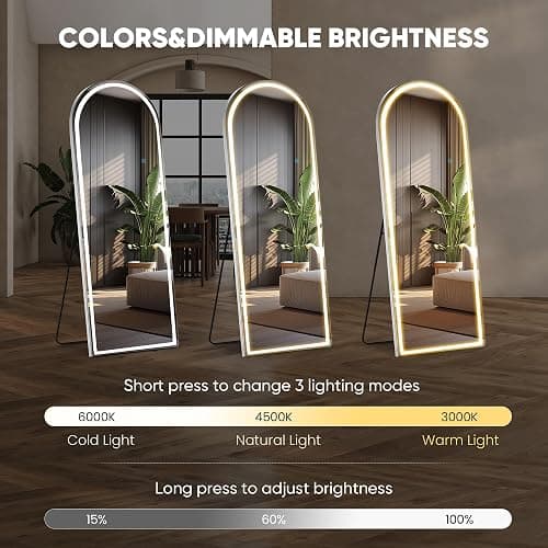 DUMOS Arched Full Length Mirror with Light- 26"×70" LED Floor Standing Mirror with 3 Color Lights & Wall Mounted for Bedroom, Dressing Room, Living Room, Bathroom thumbnail 4