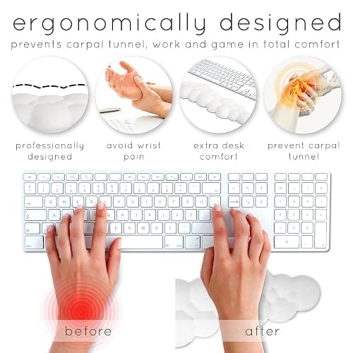Cloud Keyboard Wrist Rest – Create-ables Qloud Cloud Wrist Rest for Computer Keyboard and Mouse, Ergonomic Memory Foam Wrist Pad with Non-Slip Base, Includes Cloud Mouse Pad – Beige thumbnail 9