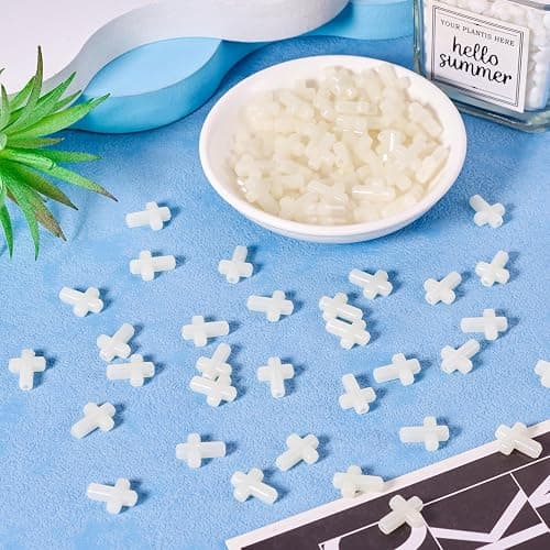 Magibeads 100Pcs Glow in the Dark Acrylic Cross Beads Crucifix Focal Beads White Cross Charms for Easter Pens Keychain Crafts DIY Jesus Bracelet Rosary Jewelry Making Supplies 16x12mm thumbnail 6
