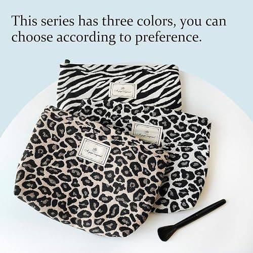 STARDW Leopard Makeup Bag Organizer Cosmetic Bags for Women and Girls,Travel Toiletry Bag Large Capacity Canvas Makeup Zipper Pouch, Purse Organizer Pouches (Brown Leopard) thumbnail 4