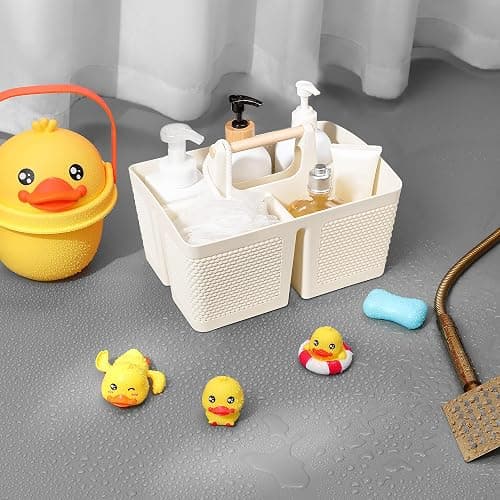 rejomiik Portable Shower Caddy Basket Plastic Cleaning Caddy Organizer Storage Tote with Handle for Bathroom, College, Dorm Room Essentials, Cream thumbnail 7