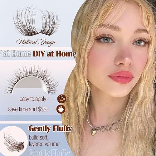 Mavphnee Brown Lash Clusters Dark Brown Eyelash Extensions Natural Cluster Lashes CC-Curly Pestañas Postizas Wispy Individual Lash Extensions 3D Lash 8-16MM Brown Eyelash Clusters 144PCS DIY at Home thumbnail 4