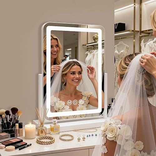 Suidia Vanity Mirror with Lights, 18"×14" LED Makeup Mirror with Light, Smart Touch with 3-Color Lighting, 360°Ratation for Vanity Desk Tabletop,White,Lamp Belt Style thumbnail 9