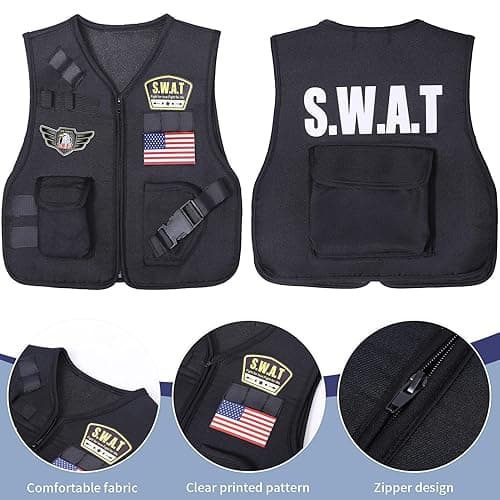 Latocos 15 PCS SWAT Police Officer Costume for Kids with Vest Accessories Cop Dress Up Role Play Set for Halloween Cosplay - 5-7 thumbnail 3