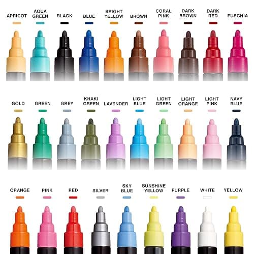 Uni Posca Paint Markers, 5M Medium Acrylic Markers with Reversible Tips, Art Supplies For Fabric, Metal, Glass, Rocks, Wood and Canvas, Assorted Colors, Set of 29 thumbnail 2