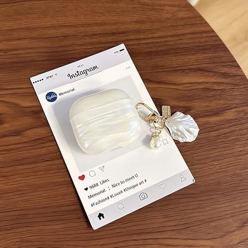 for Airpods 4 Case Cover - Soft TPU Protective Case for Apple Airpod 4 Generation 2024 with Shell Pearl Keychain, Glitter Shell Pattern Airpods 4 Cover for Girls Women, Dazzling White thumbnail 2