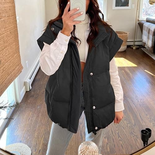 Songling Womens Oversized Puffer Vest Stand Collar Full Zip Sleeveless Bubble Puffer Vest Quilted Padded Warm Coat Outwear thumbnail 4