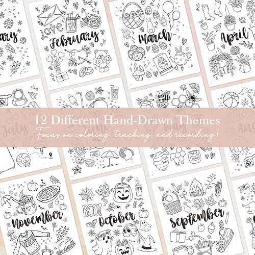 Everloria Premade Dotted Journal Notebook, 12 Months Pre-made Bullet Templates, 260 Hand-Drawn Coloring Pages, Undated Weekly & Monthly Planner, 7.8"x9.3" Leather Dot Grid Habit Mood Tracker thumbnail 3