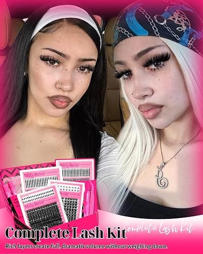 MilyBest 792pcs 4 Styles Lash Clusters Kit with Spikes and Bottom Lashes | Wispy volume bulk individual eyelash extensions with 2 bond and seal glue for DIY mix-and-match lash maps, manga makeup thumbnail 8