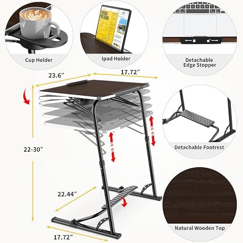 FoldWise Upgraded Folding TV Tray Table - Extra Large & Sturdy Laptop Table for Couch, Height & Angle Adjustable Desk for Dinner, Work & TV - Includes Footrest, Cup Holder, iPad Holder & Edge Stopper thumbnail 2