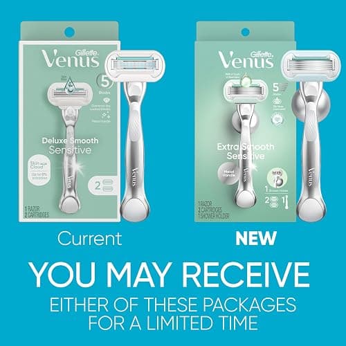 Gillette Venus Extra Smooth Sensitive Razor for Women, Includes 1 Reusable Razor Handle + 2 Refills, for Sensitive Skin with Metal Handle and Shower Holder, Holiday Gifts for Women thumbnail 4
