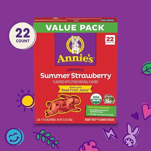 Annie's Organic Bunny Fruit Flavored Snacks, Summer Strawberry, Gluten Free, Value Pack, 22 Pouches, 15.4 oz thumbnail 5